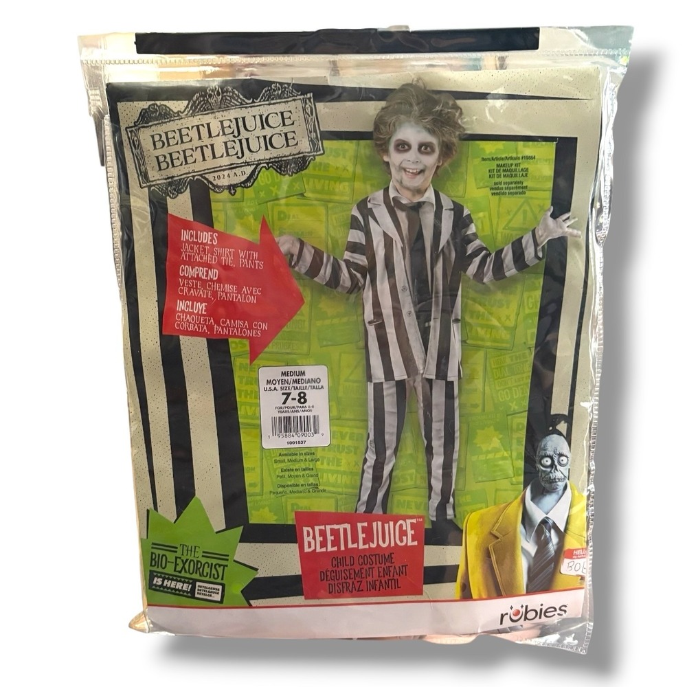 Rubies Beetlejuice Beetlejuice 2024 Movie Kids Costume Striped Suit Medium 7-8